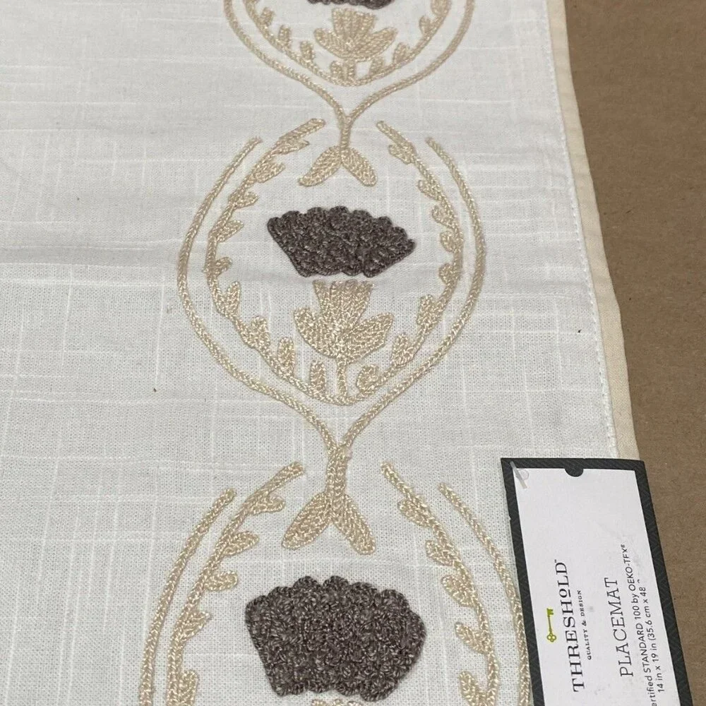 Off White Embroidered Rectangular Table Placemat 1 Pc